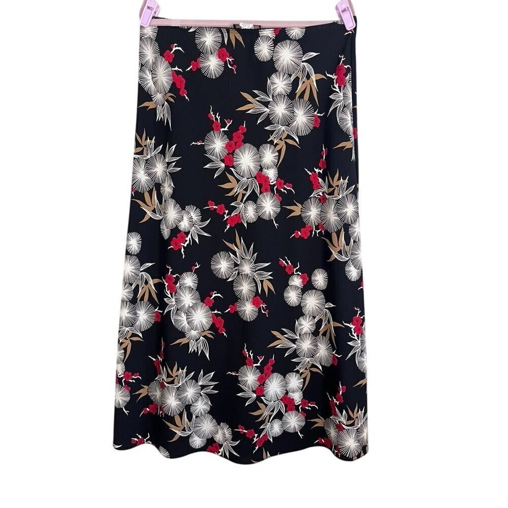 Intriguing Threads Skirt 12 Black Maxi Floral Neutral Mature‎ A Line Flowy Boho